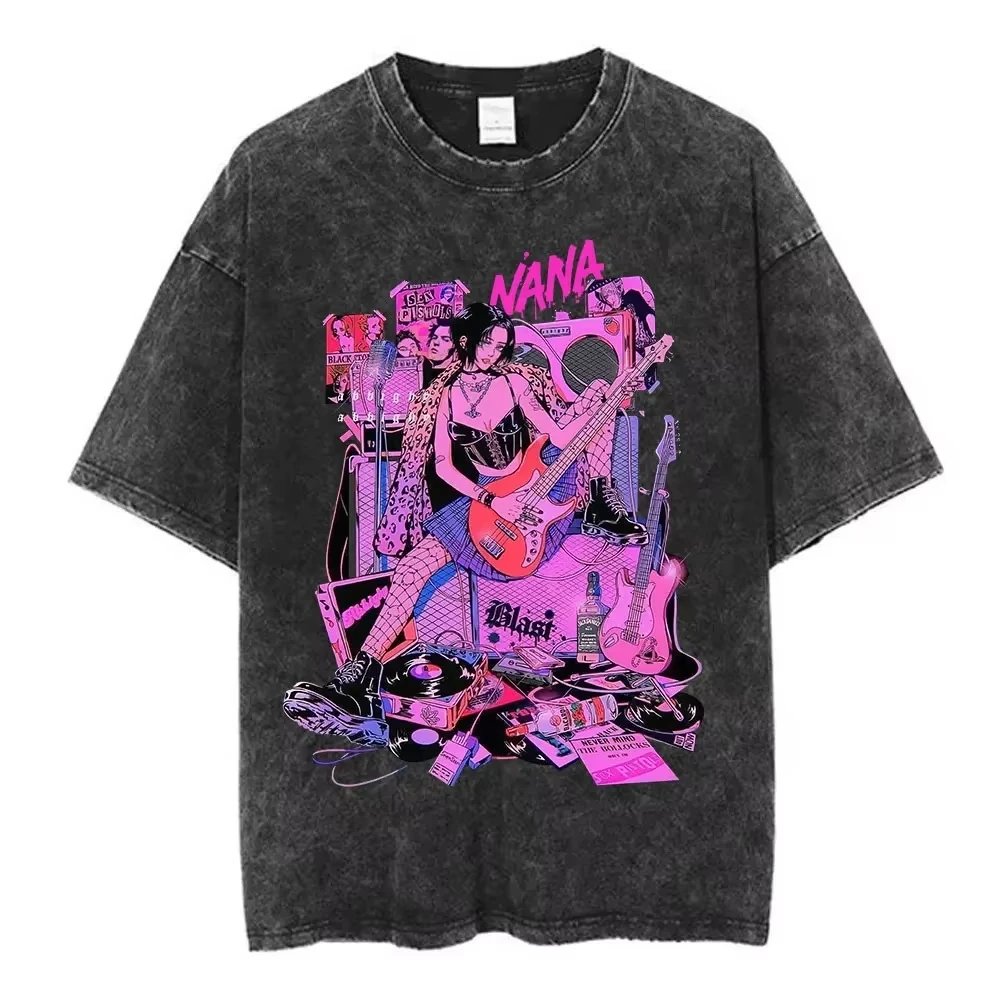 

2026 Japanese hot Anime Nana Osaki Japanese retro washed T-shirt T-shirts Washed Vintage Loose