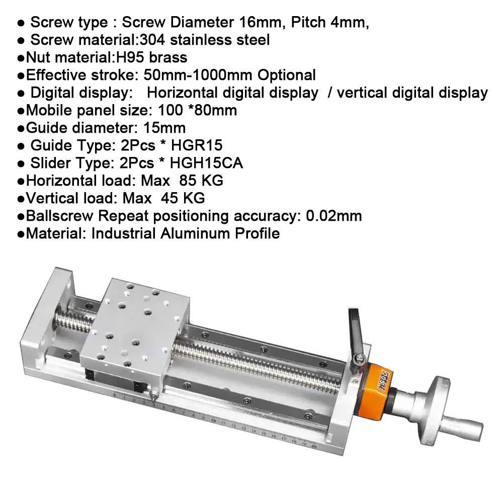 CNC Manual Sliding Table 50-1000mm Effective Stroke Linear Guide Stage Module With Digital Display Position Counter Handwheel