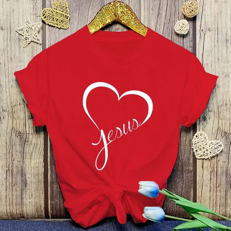 Nuevas camisetas con stampa deamore de Gesù cristianismo camisetas informales de verano para mujer camisetas de manga