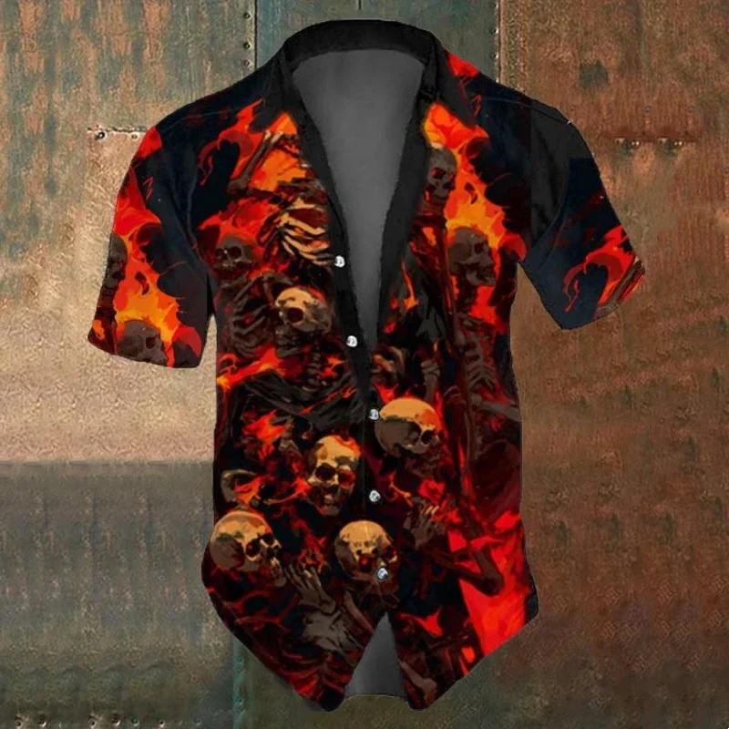 

3d Skull Print Short Sleeve Shirt For Men Skull Shirts Street Fashion Man Clothing Gothic Tops Vintage Oversized Hawaiian Shirts