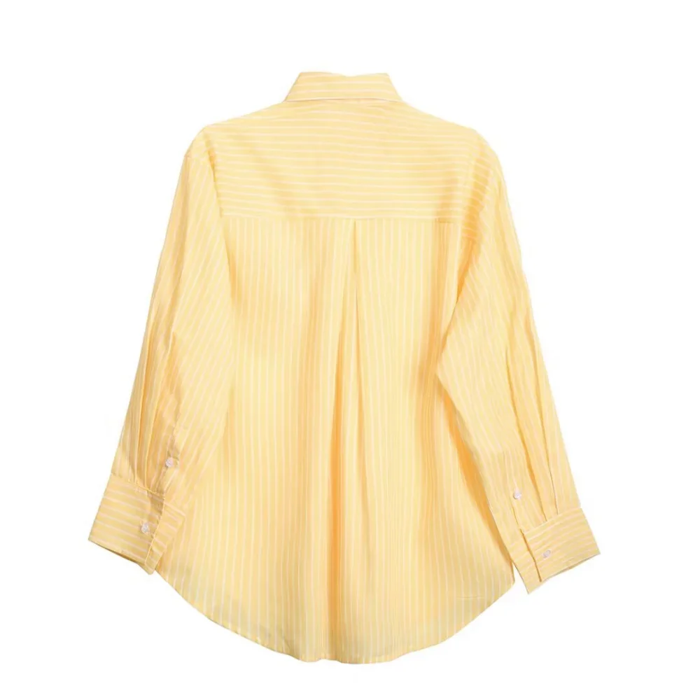 2025 haut ample pour femmes avec col à manches longues boutons poches rayées printemps et été nouveau style tempérament