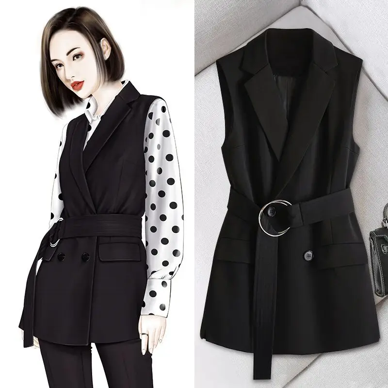 Blazer Vest Women Office Sleeveless Single-breasted Business Solid Harajuku Basic Streetwear Vintage Lapel Blazer Vest Coat