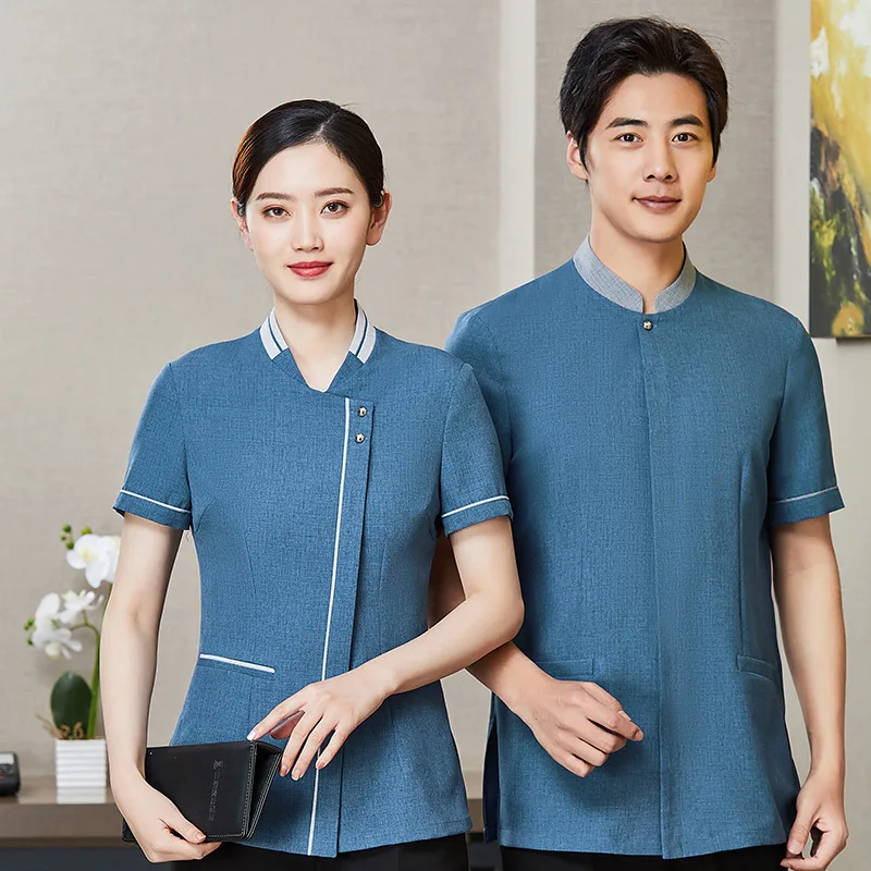 

Женская униформа для уборки с короткими рукавами, рабочая одежда для персонала гостиниц и гостевых домов, летняя одежда для уборщиков и обслуживающего персонала.