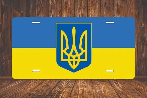 Ukraine License Plate Metal 6x12 Ukrainian flag Coat of Arms Auto Tag Car Aluminum