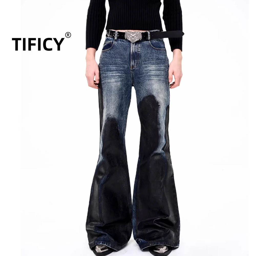 

Heavy Industry Waxed Micro Flared Jeans Pant Men's Autumn and Winter Original Washed and Used Cat Whisker Flared Pants