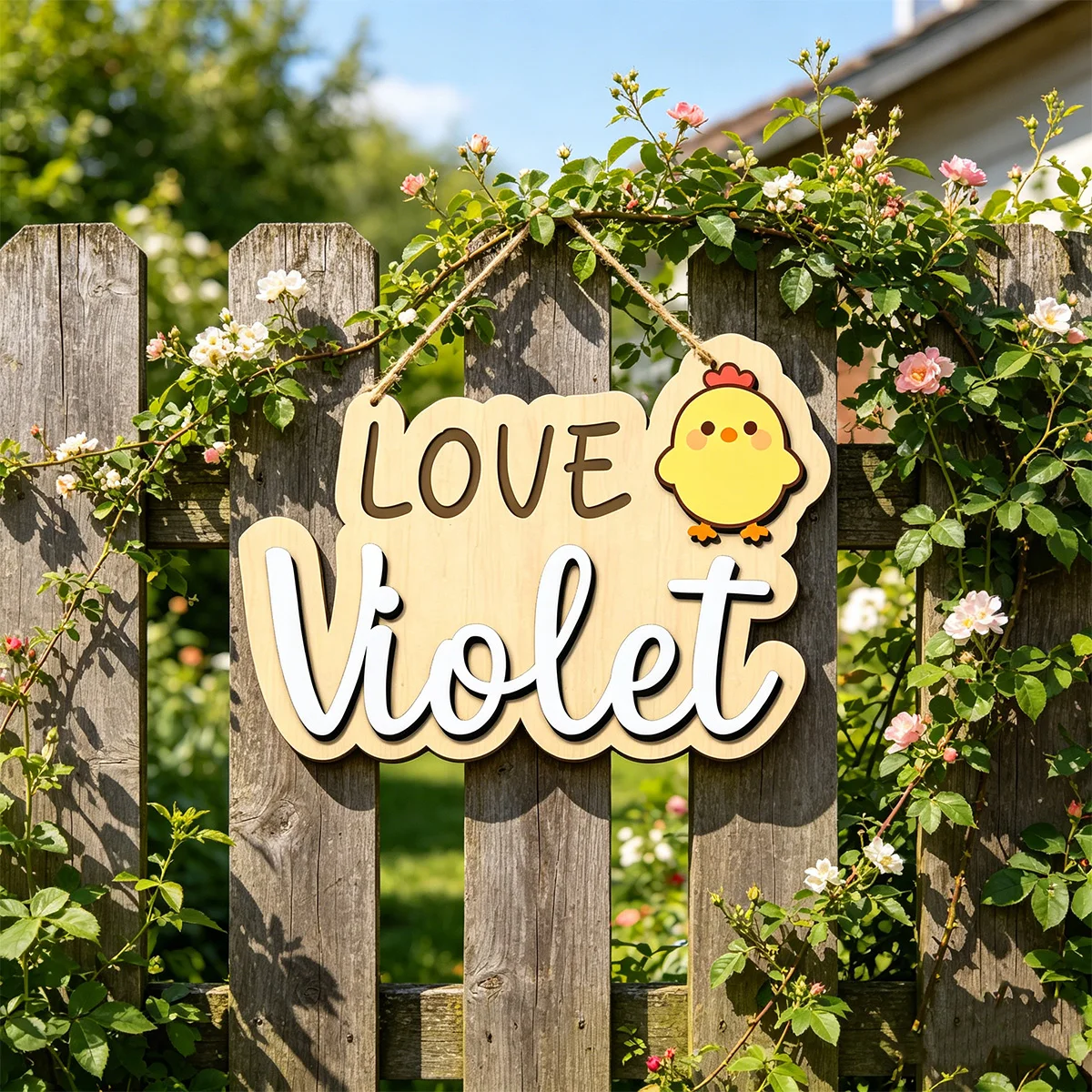 1pc wooden logo, customized name/letter, cartoon chicken pattern, ideal gift for birth, baptism, and wall decoration