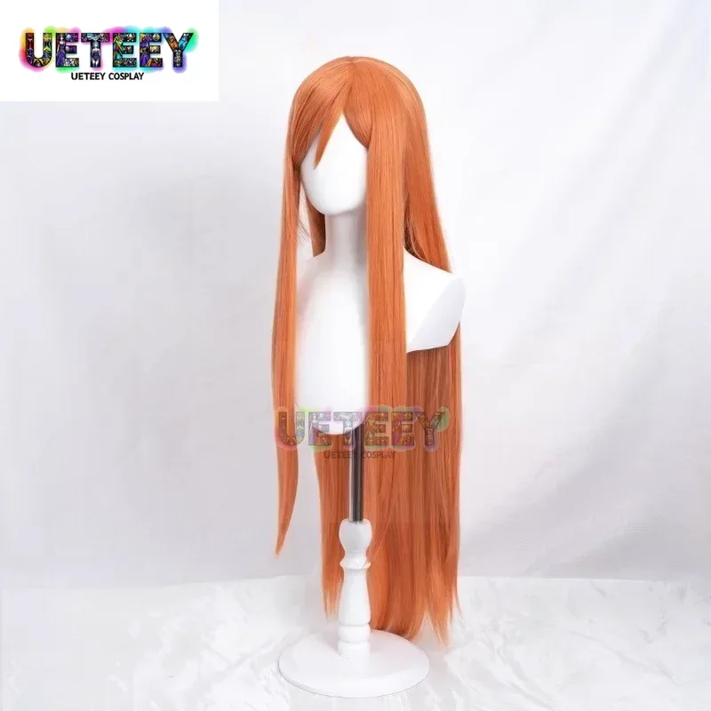 UETEEY COS 애니메이션 블리치 이노우에 오리히메 코스프레 의상 헤어 헤드웨어 슈퍼 롱 오렌지 만화 가발
