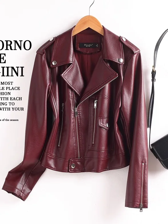 Real Leather Biker Jaet Women's ort Sle eepskin Coat Bla Retro Design Commute Faion Small Size Friendly