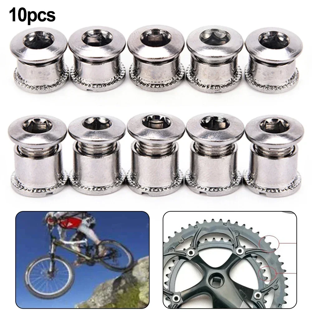 Prático Chainring Parafusos, Longo Serviço, Mountain Bike Peças, Prata, Único, Duplo, Triplo Parafusos, Alta Qualidade, 10Pcs