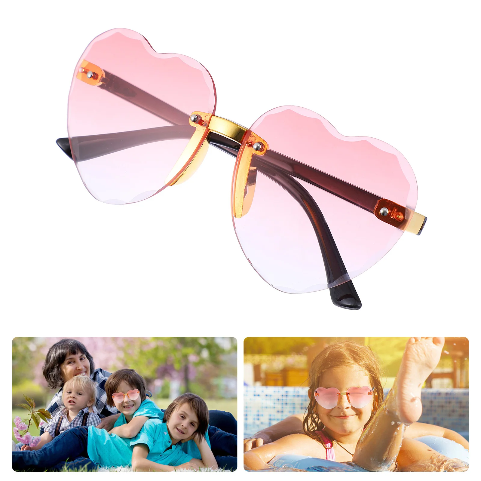 1 زوج التدرج اللون شكل قلب النظارات الشمسية خمر بدون شفة نظارات أنيقة الاطفال اكسسوارات الحفلات شكل قلب النظارات الشمسية #2