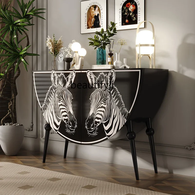 

ss K178French light luxury dining side cabinet, living room home decoration cabinet, painted zebra pattern high-end art storage
