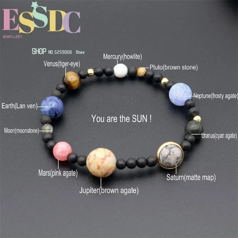 New Style Hot Sale Galaxies Nine Planets Natural  Bracelets Elastic Hand Strings Energy Stone for Male or Female Wholesale
