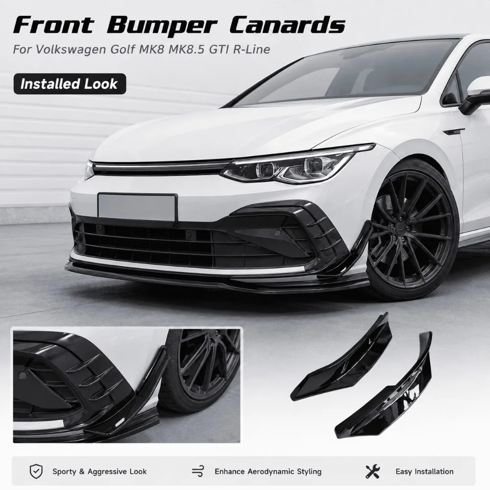 Front Bumper Canards For Volkswagen Golf MK8 MK8.5 GTI R-Line Fang Trim Splitter Exterior Styling Auto Accessories Upgrade Parts