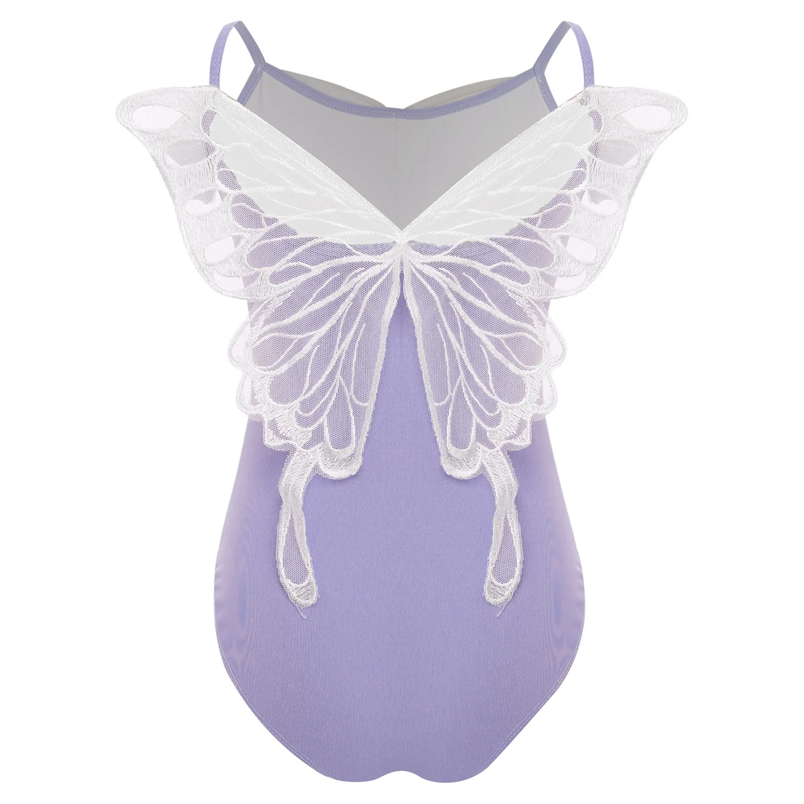 #110-170 Kids Girls Ballet Gymnastics Performance Dance Costume Butterfly Back Ruched Mesh Collar Ballet Warm-up Dance Leotard