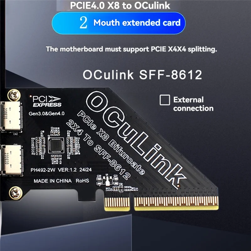 A95Q-SFF 8611 & 8612 Adapter Card Pcie 4.0 X8 To Oculink Support Convert SFF-8639 U.2 SSD 2-Port Expansion Card