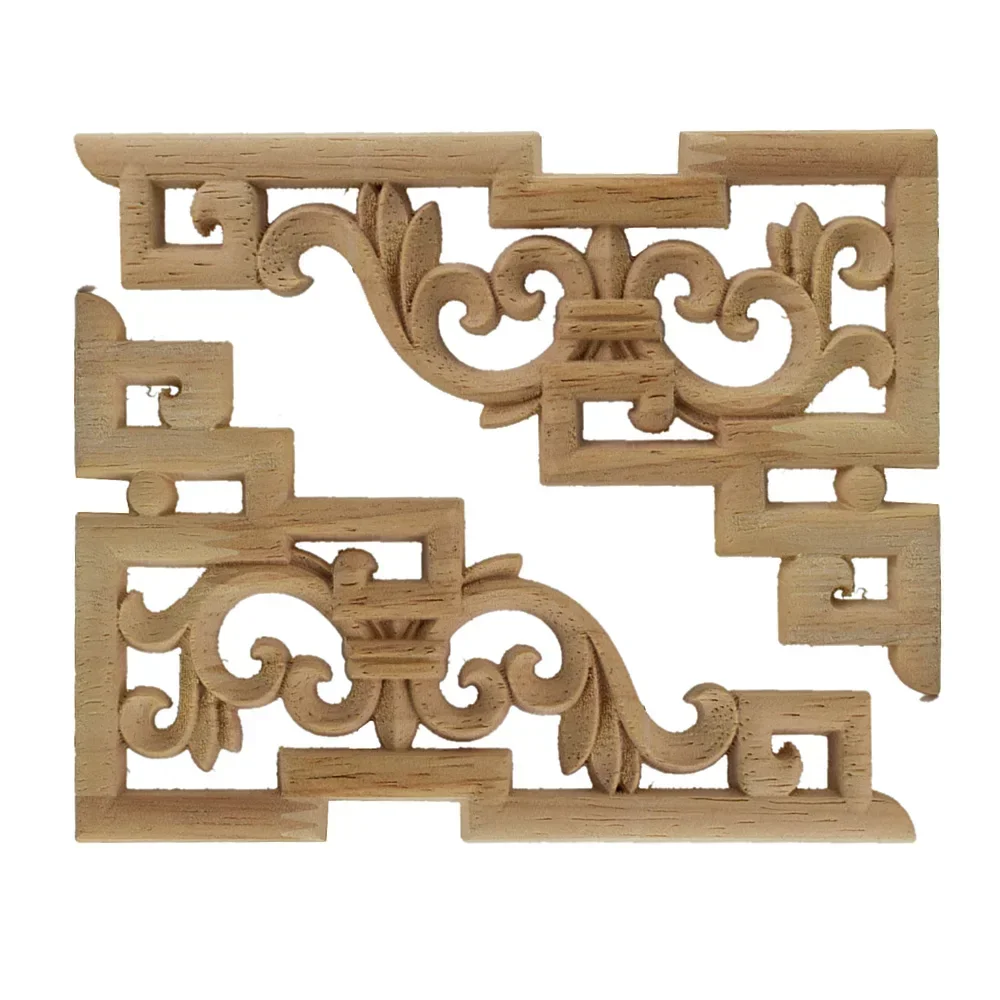 4PCS Woodcarving Corner Decal Wood Figurines Crafts Corner Appliques Frame Door Furniture Woodcarving Decorative Home Decor