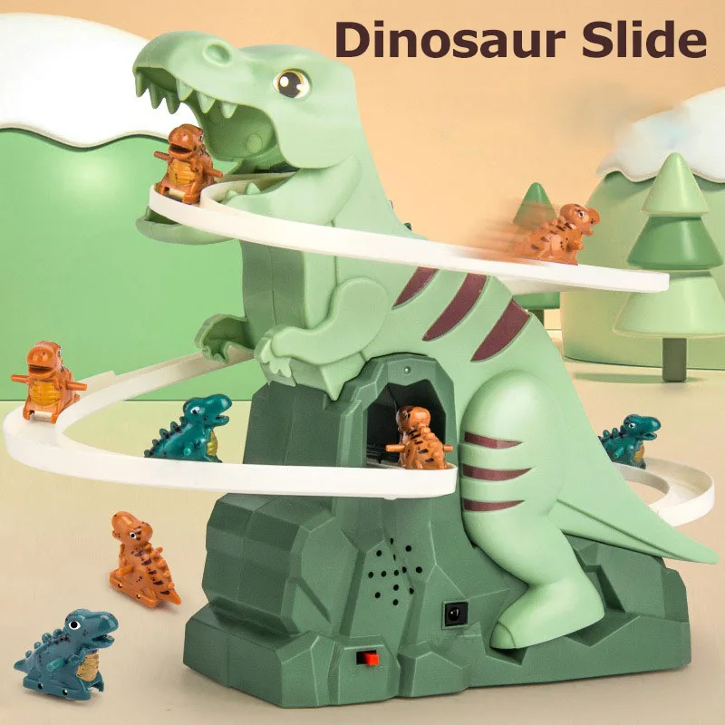 Kinder Dinosaurier elektrisches Spielzeug Kinder Puzzle Spielzeug Dinosaurier Treppe Schiene Auto elektrische Rutsche Achterbahn Set Geschenk