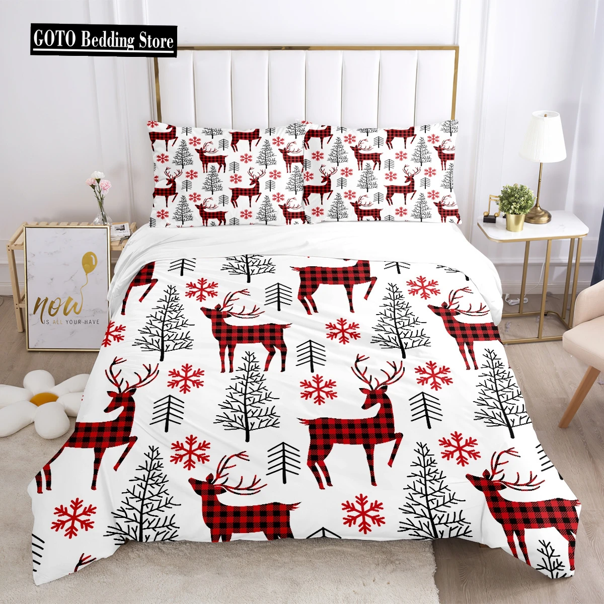 

3pcs Merry Christmas Duvet Cover Set Plaid Snowflake Xmas Tree Deer Print Bedding Set Soft Comfortable Duvet Cover, For Bedroom