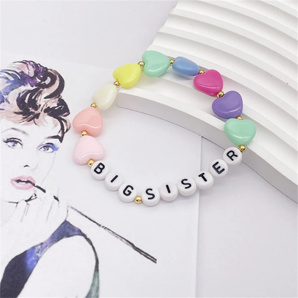 New Acrylic Colored Love Bead Letter Bracelet Cute Female Girl BIG SISTER Daily Matching Bracelet Accessories