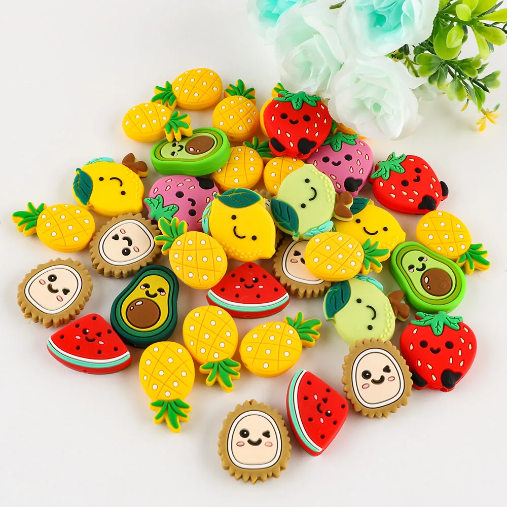 Silicone Beads 10pcs Food Grade Watermelon/Strawberry/Lemon/Avocado Baby Pacifier Chain Necklace Accessories Fruit Series