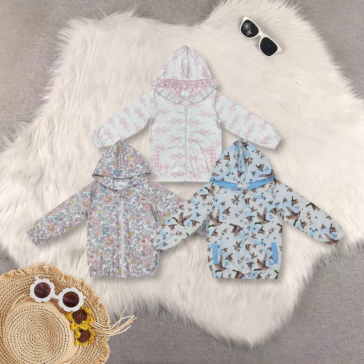 

z823-05 GT0873 Wholesale kids clothes girl Bow pattern zipper hooded long-sleeve top Summer Boutique baby girl clothes