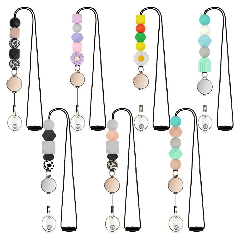 

Модный ремешок для бейджа для удостоверения личности, многоразовые многофункциональные ремешки с бусинами в виде ромашки, милый регулируемый силиконовый брелок с бисером, штаты