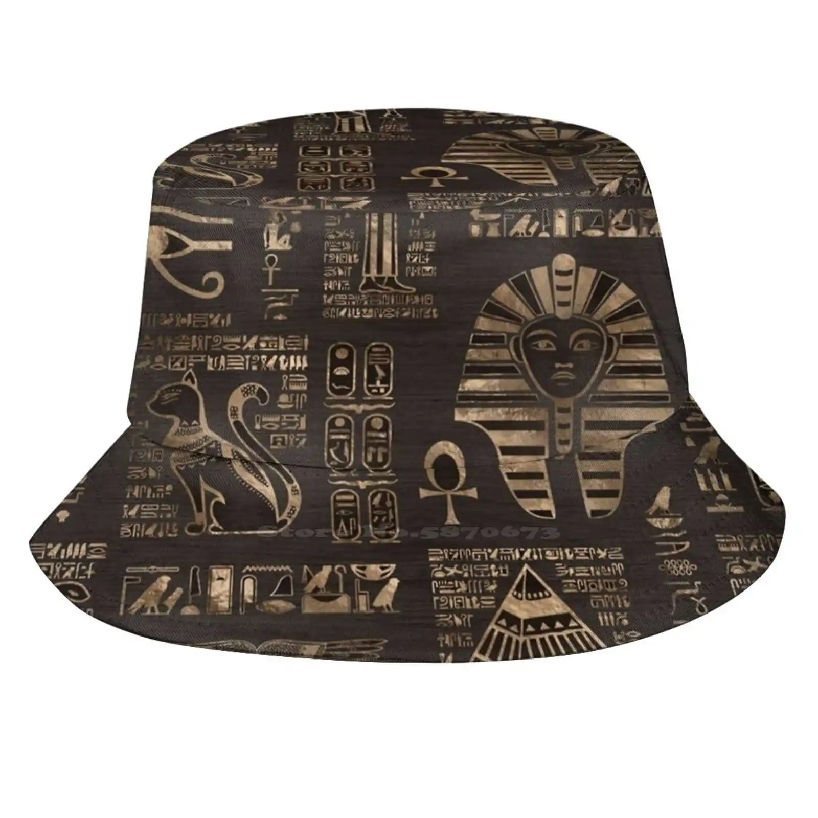 Egyptian Hieroglyphs And Deities - Gold On Wood Fishing Hunting Climbing Cap Fisherman Hats Pharaon Ancient Cairo Anubis