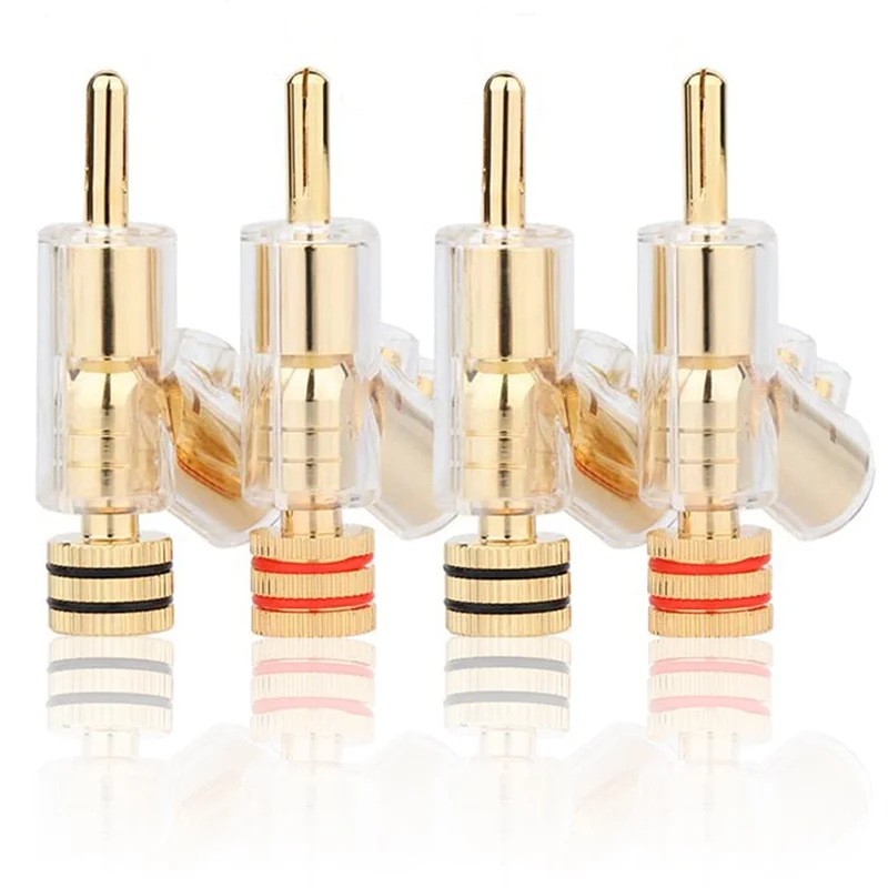 4 Pcs Hifi Gold Plated Lockable Speaker Cable Banana Plug Connector Audio Amplifier Speaker Wire Connector