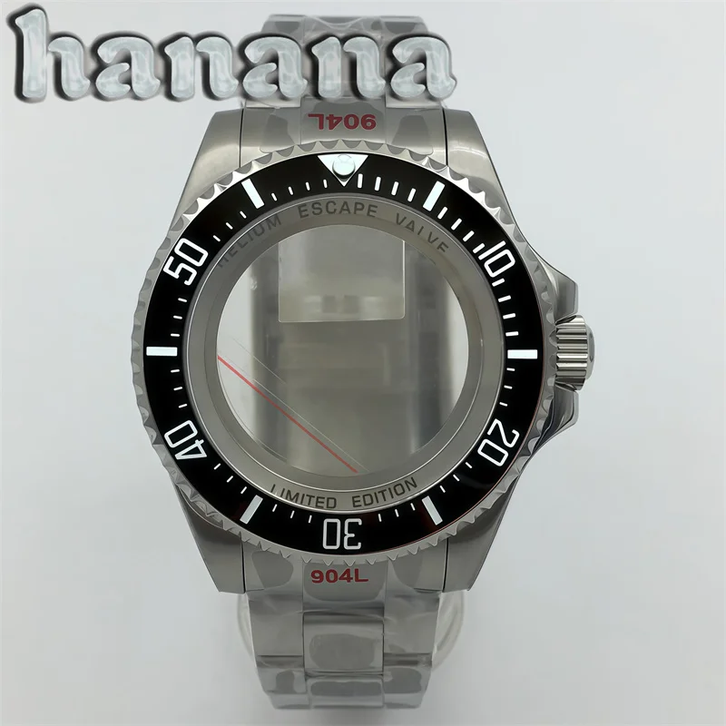 

43mm Silver DEEP SEA Homage Big Sapphire Crystal Watch Case Black Ceramic Bezel Fit NH35A NH36 4R35 4R36 NH34 NH38 NH39 Movement