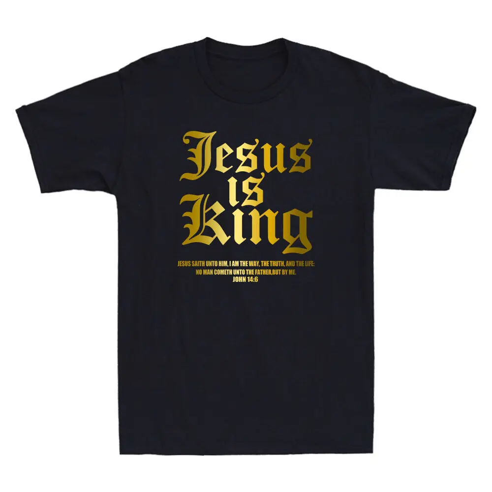 

Is King Christian Faith Bible God Church Religious Golden Print T-Shirt