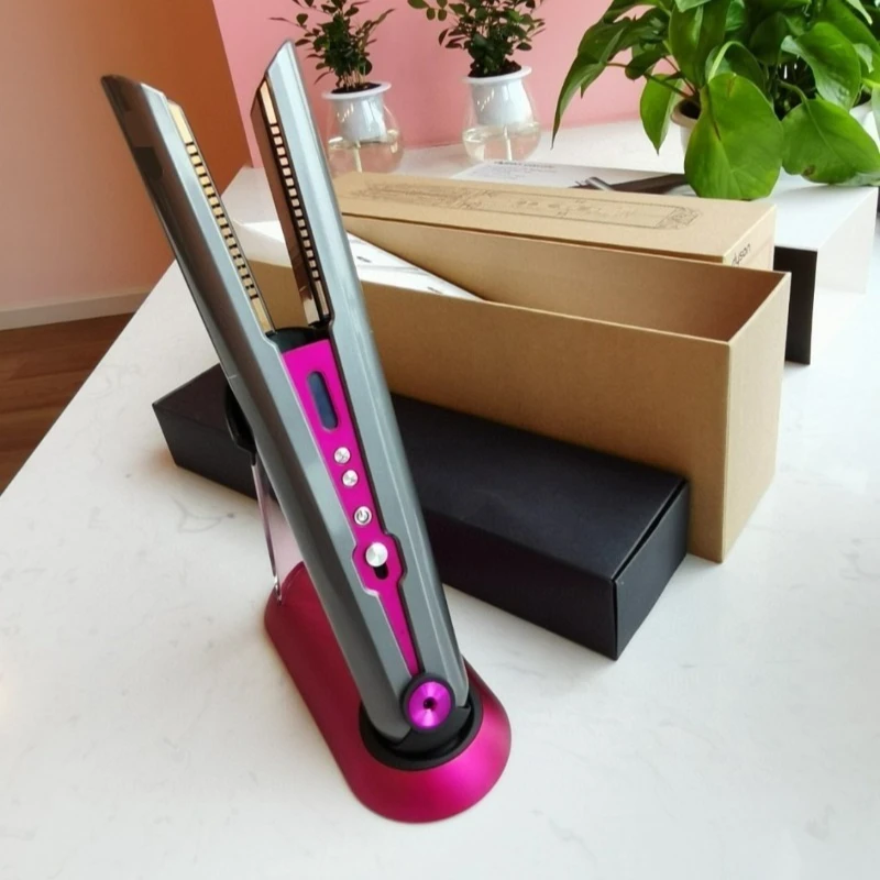 

Rose red wireless hair straightener splint styling device gauge outlet straightening
