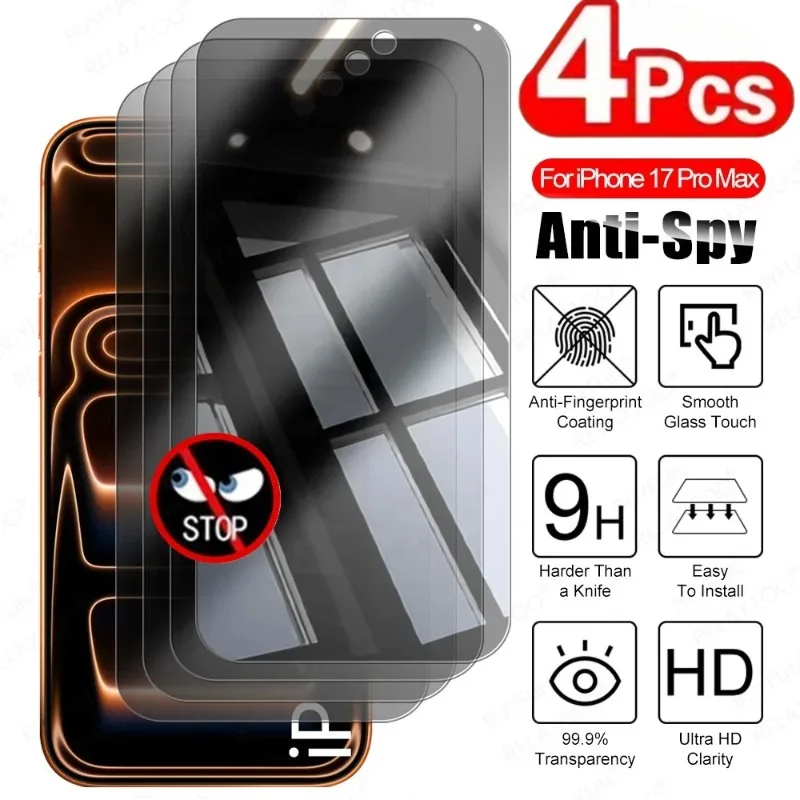 4Pcs Privacy Screen Protector for IPhone 17 16 15 Pro Max 16E Air Tempered Glass For IPhone 14 13 12 11 Pro Mini XR XS Max Glass
