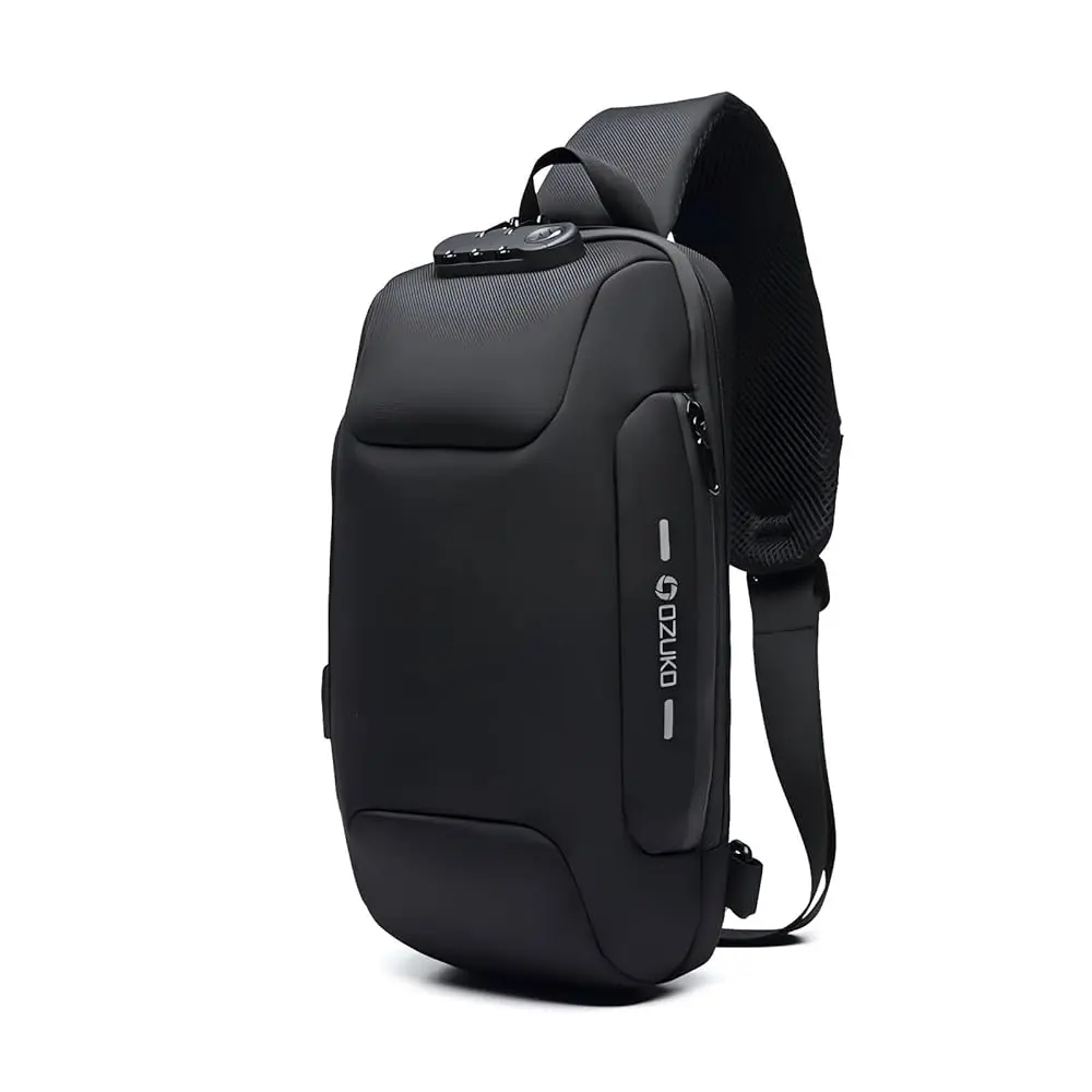 

Men Sling Backpack - Anti-Theft Crossbody Bag with USB Charging Port, Waterproof Lightweight Travel Hiking Commute Bag(Black)