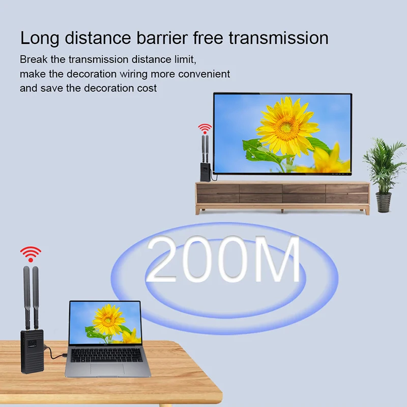 Wireless HDMI Extender 200M WiFi HDMI Extension Video Extender Transmit 1080P for DSLR Camera Projector TV Support Battery Power