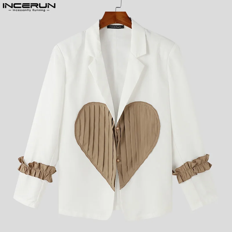

INCERUN Men's Blazer Patchwork Lapel Long Sleeve Pleated Button Casual Suits Men Streetwear 2025 Fashion Leisure Men Clothing