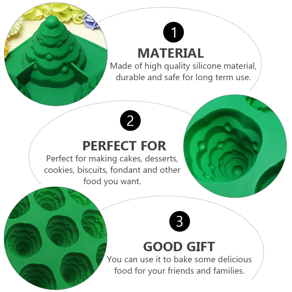 

1 pc Christmas Tree Silicone Mold 3D Baking Tool Non-Stick Easy Demold Oven Safe Diy Chocolate Cake Candy Gift Green