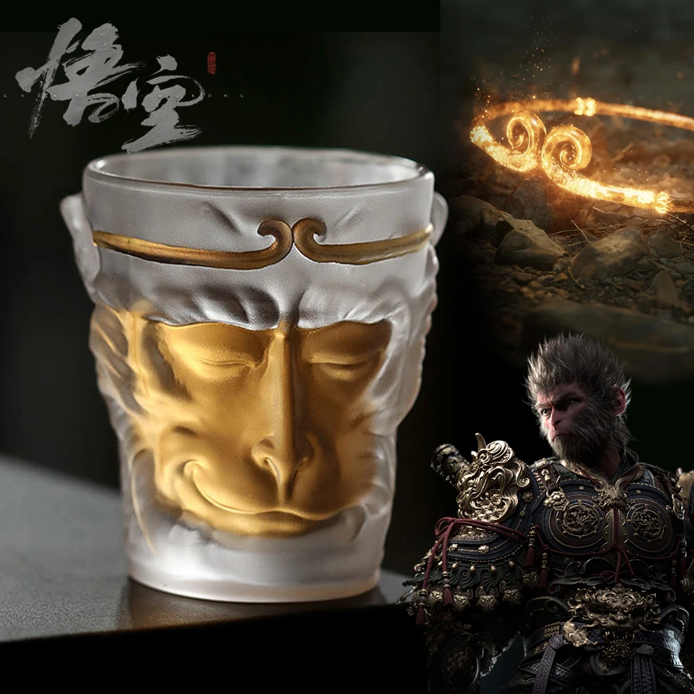 Monkey King Wukong Whiskey Glasses,Scotch Glasses, Frosted Clear Whiskey Glasses Creative Sun Wukong Tea Cup for Cocktail, Wine