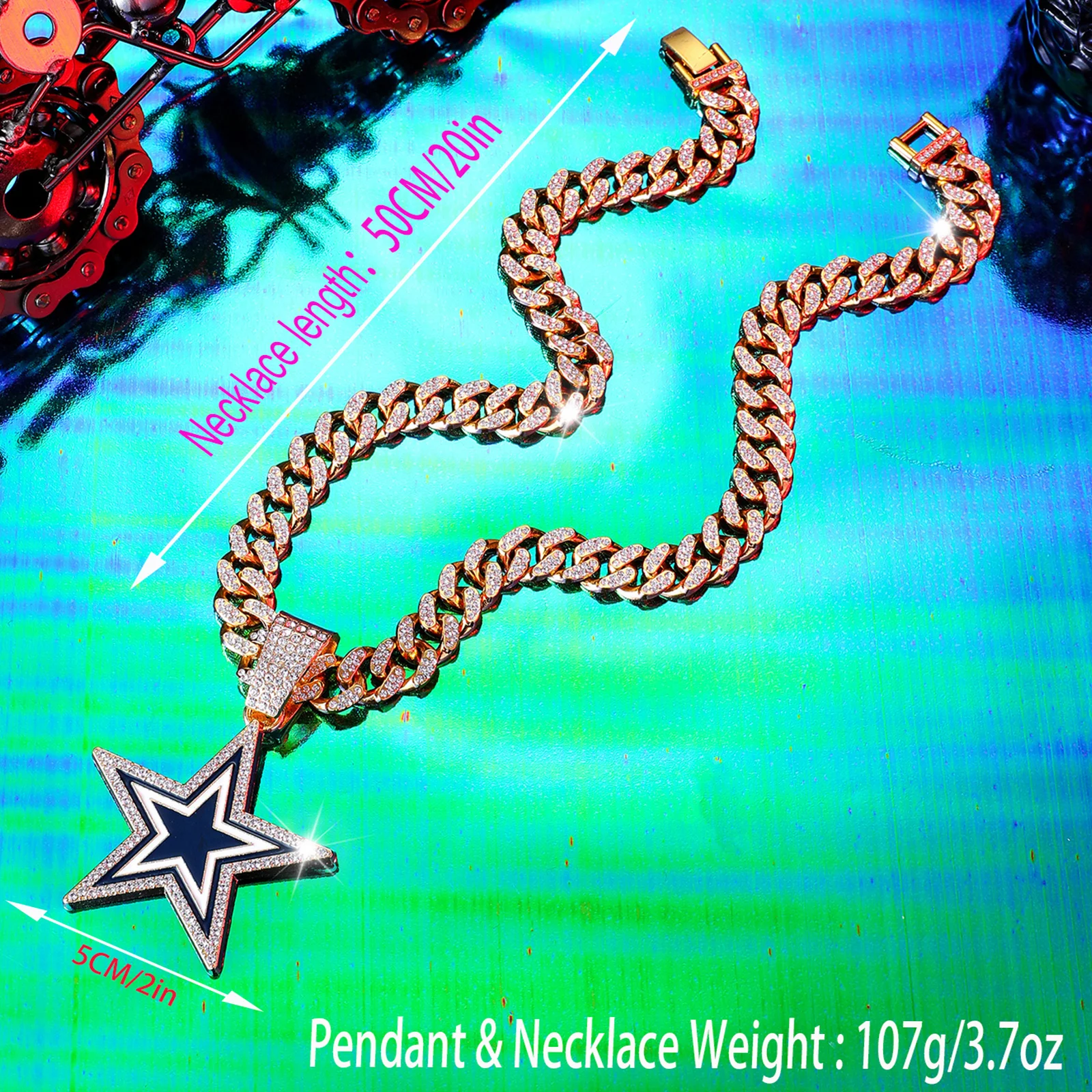 Dallas Pentagram Pendant Necklace With 20-inch Chain - Hip Hop Fashion Jewelry