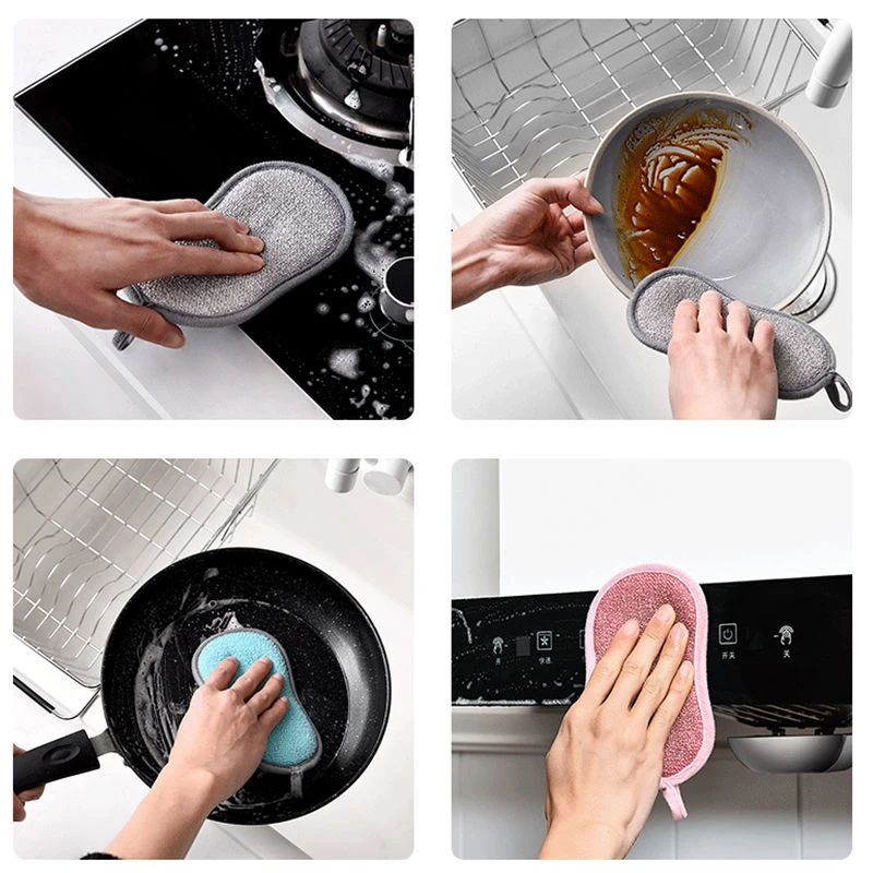 4PCS/6PCS Double-Sided Cleaning Spongs Home Scouring Pad Kitchen Wipe Dishwashing Sponge Cloth Dish Clean Towels Gadgets