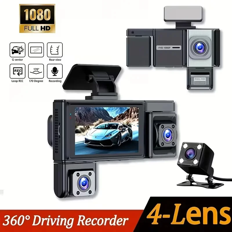 

Four-Channel Dash Cam with Night Vision, 1080P Full HD, Wide-Angle Lens, Compatible with Any Vehicle Model