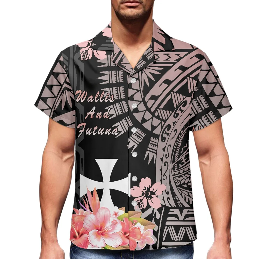 

Factory Outlet Button Down Aloha Polynesian Wallis And Futuna Island Floral Print Men Shirt Casual Summer Beachwear Oversized