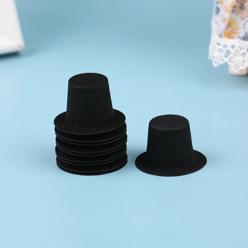 10Pc 1:12 Dollhouse Miniature Simulation Black Flocked Hat Model DIY Dolls Accessories Kids Toys