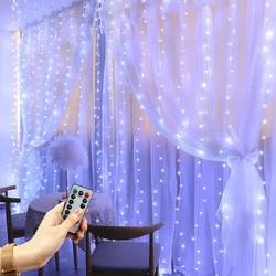 LED Curtain String Lights com controle remoto, plug-in USB, férias, casamento, quarto, festa, decoração do quarto, estética