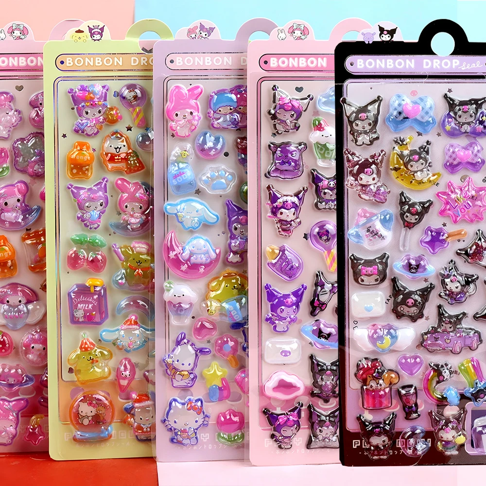 Kawaii светящиеся мультфильмы Sanrio Kuromi My Melody 3D рельефные наклейки игрушки милые аниме украшения пузырьковые наклейки оптом
