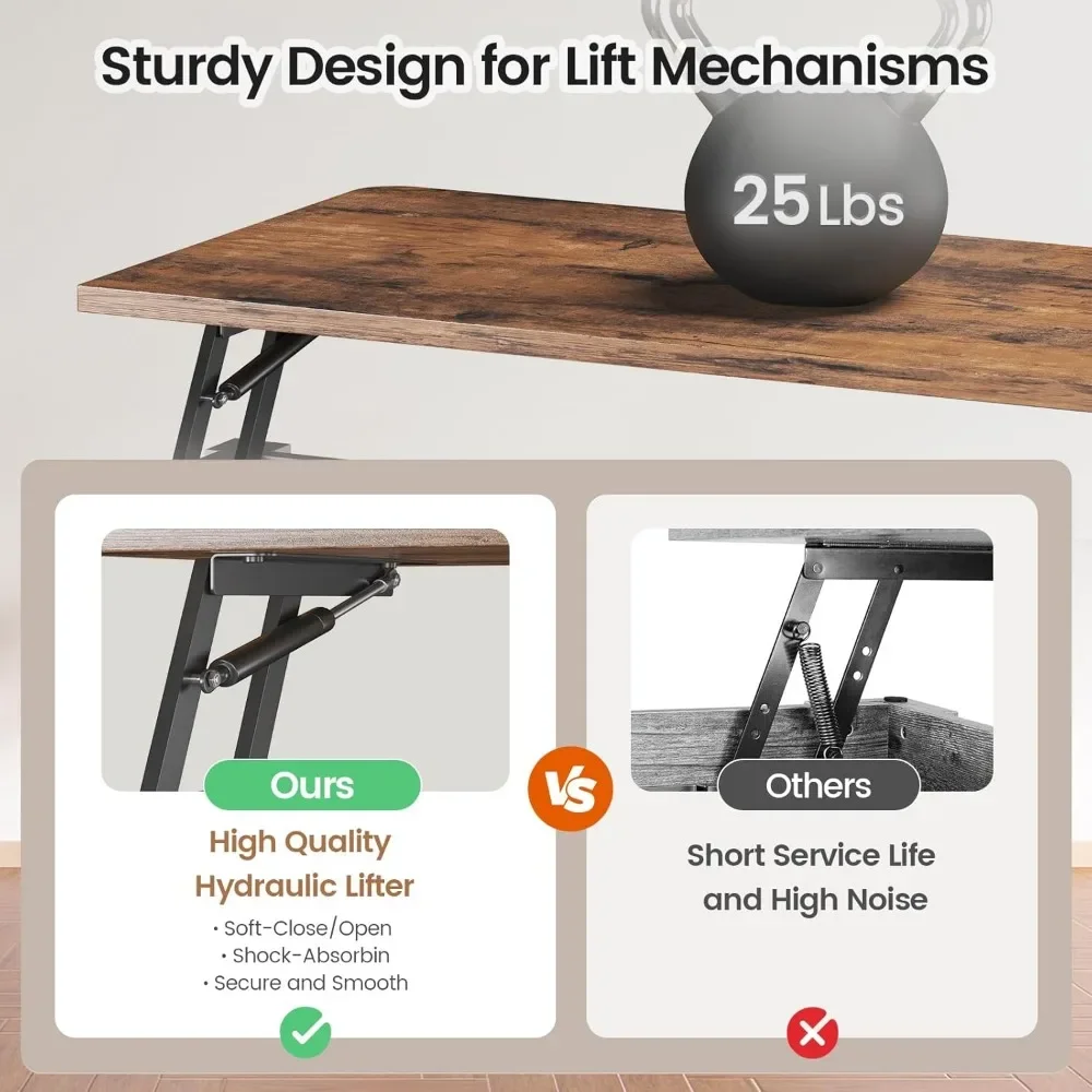 Mesa de centro elevable de 31,5" con almacenamiento, mesa de centro cuadrada para sala de estar, mesa de centro de granja con almacenamiento oculto grande