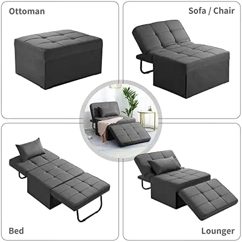 Sofá cama otomano plegable 4 en 1, respaldo ajustable, gris oscuro