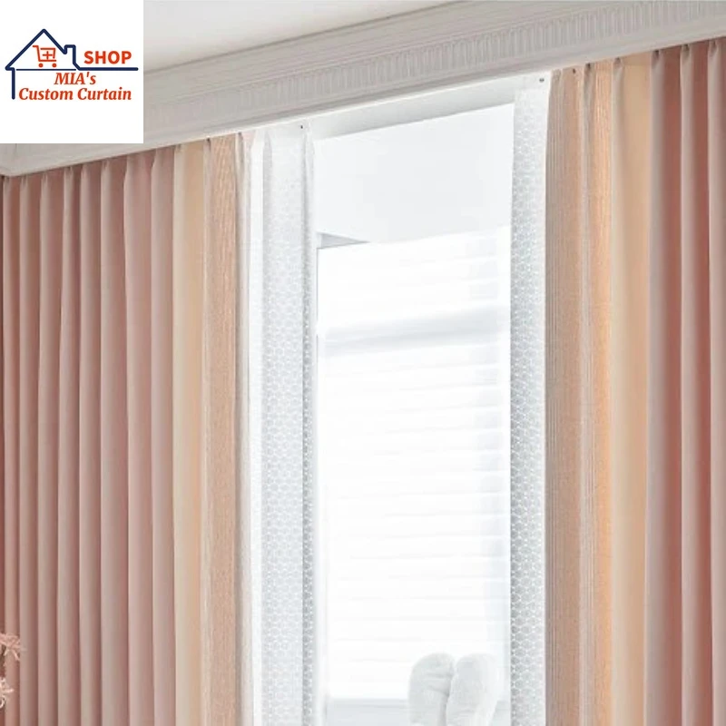 

Custom Size！！French Light Luxury Pink Cotton and Linen Light-shield Girl Elegant Curtains for Living Dining Room Bedroom Decor