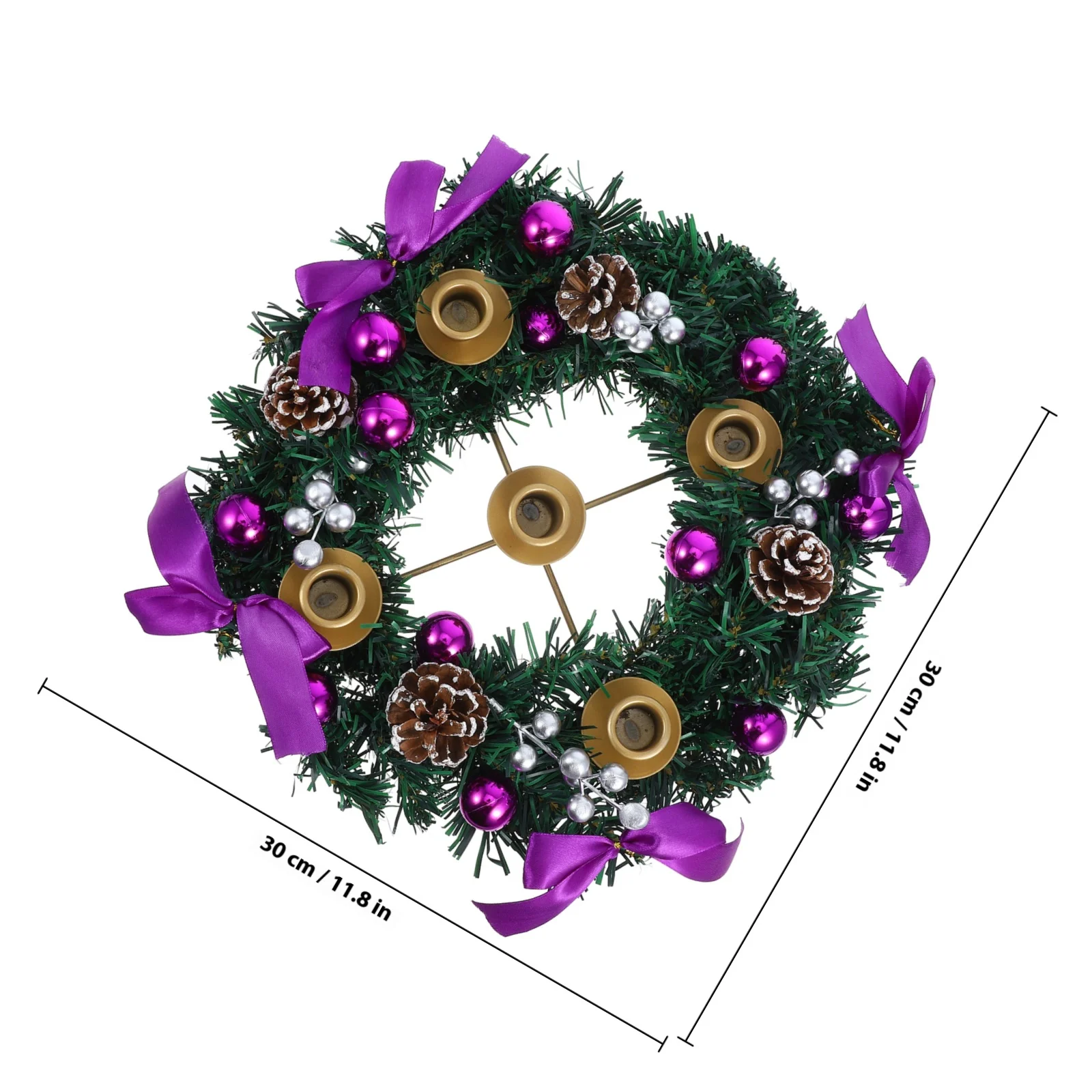 1 قطعة عيد الميلاد مجيء إكليل الشمعدان الأحمر التوت إكليل الشموع حامل مع أشرطة الأرجواني بريق منضدية ديكور لعيد الميلاد