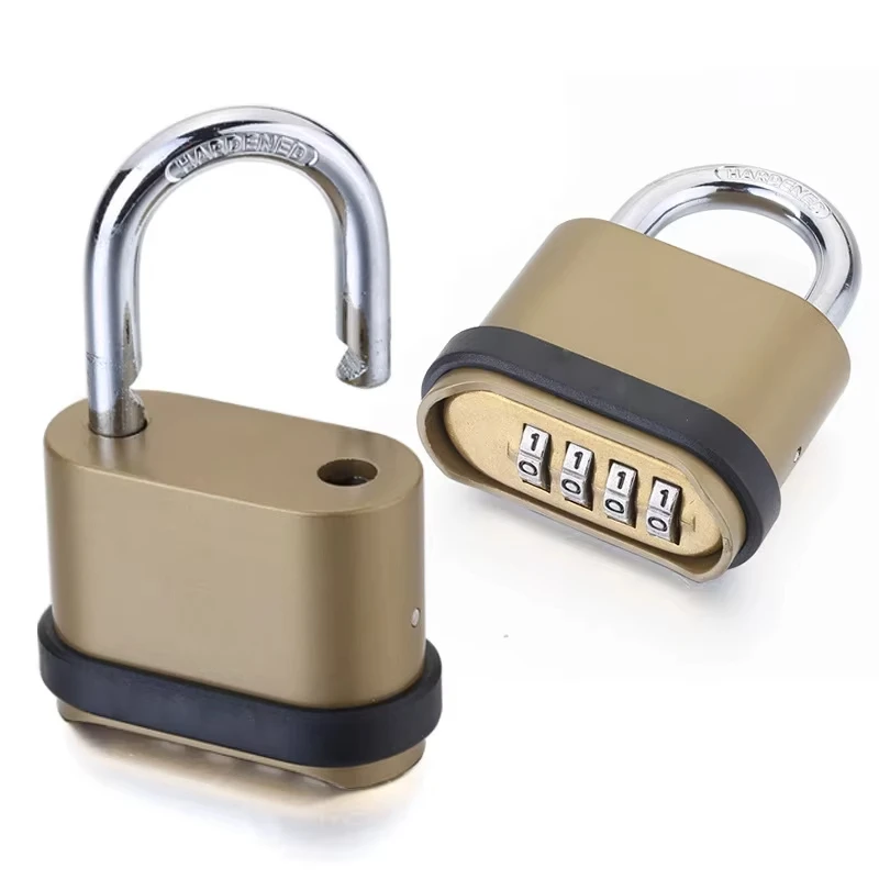 Outdoor Lock No Key 4 Digit Combination Coded Padlock, Waterproof Rustproof Brass Big Size Copper for Fence Warehouse Door Locks