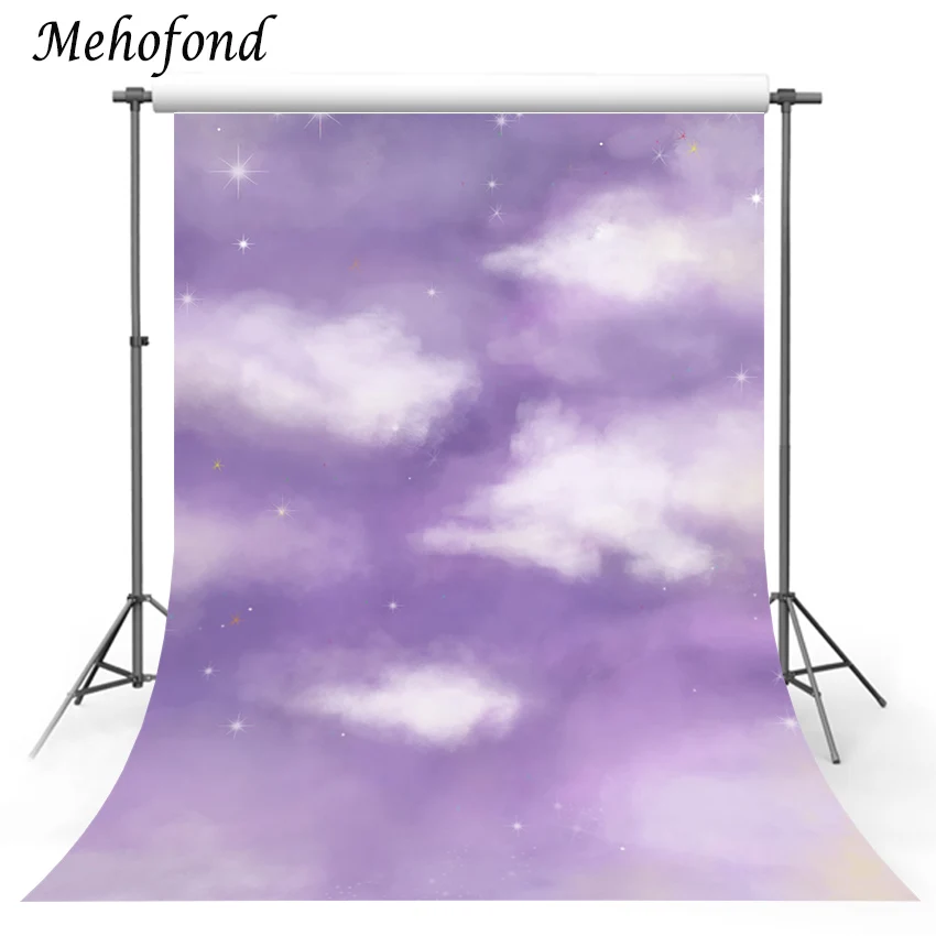 

Mehofond Newborn Portrait Background For Photography Purple Sky White Cloud Twinkle Star Baby Birthday Backdrop Photo Studio